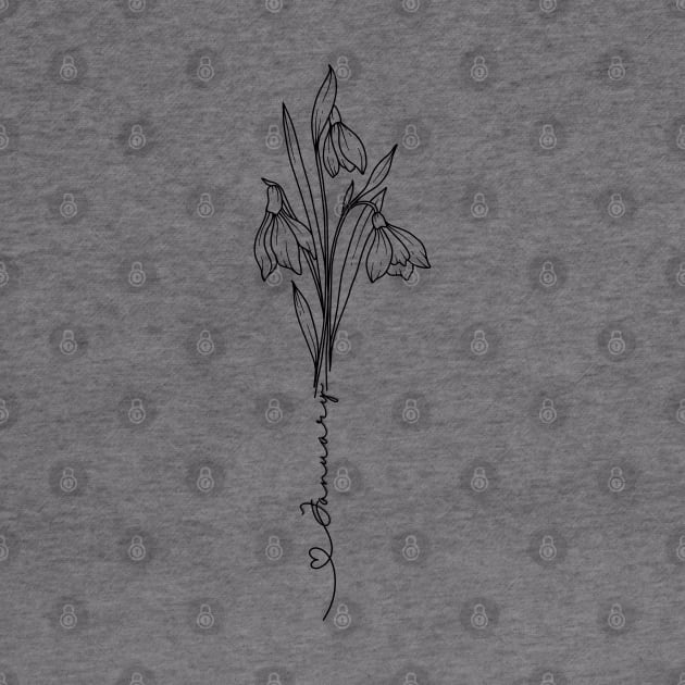 Minimalist Line Art Drawing Carnation Snowdrop  January Birth Flowerl by Tina